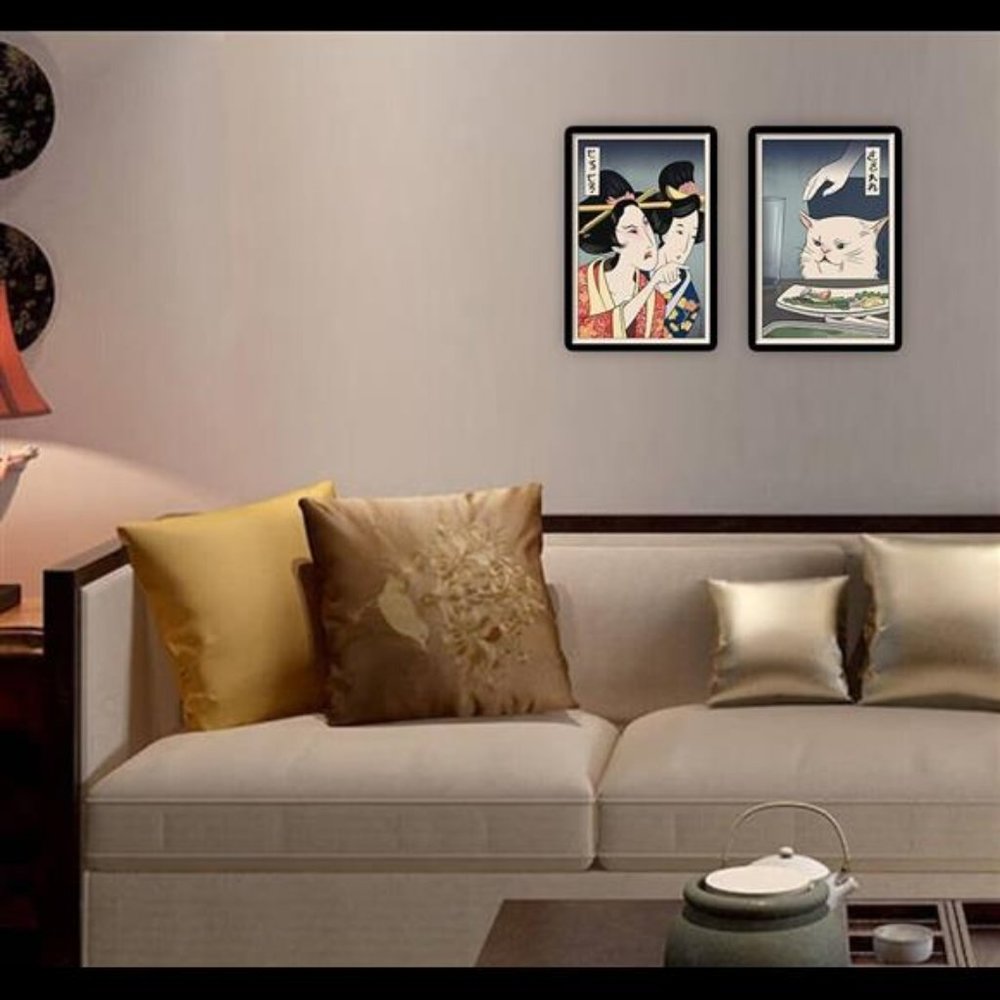 Japan Japanese Geisha Lady Yelling Cat Meme Wall Art Decor Set of 2 Print 8.5x11